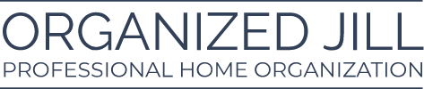 Logo with the text “Organized Jill” in large letters and “Professional Home Organization” in smaller letters below.
