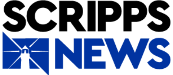 Scripps News logo with SCRIPPS in bold black letters above NEWS in blue, next to a blue square containing a stylized white lighthouse graphic.