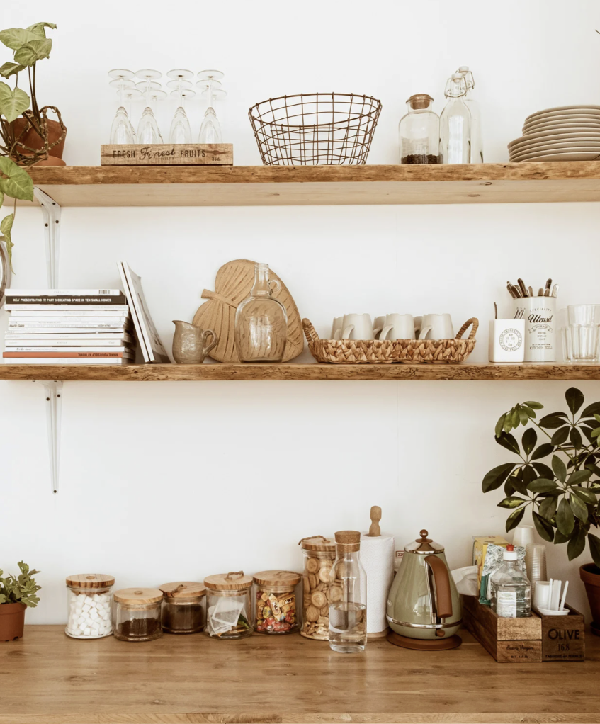 organized kitchen shelves