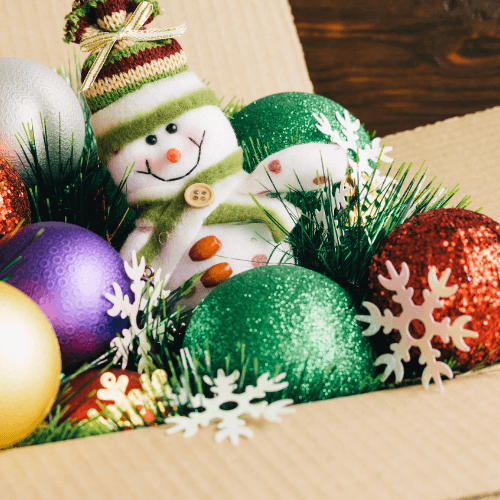 holiday decorating items in box